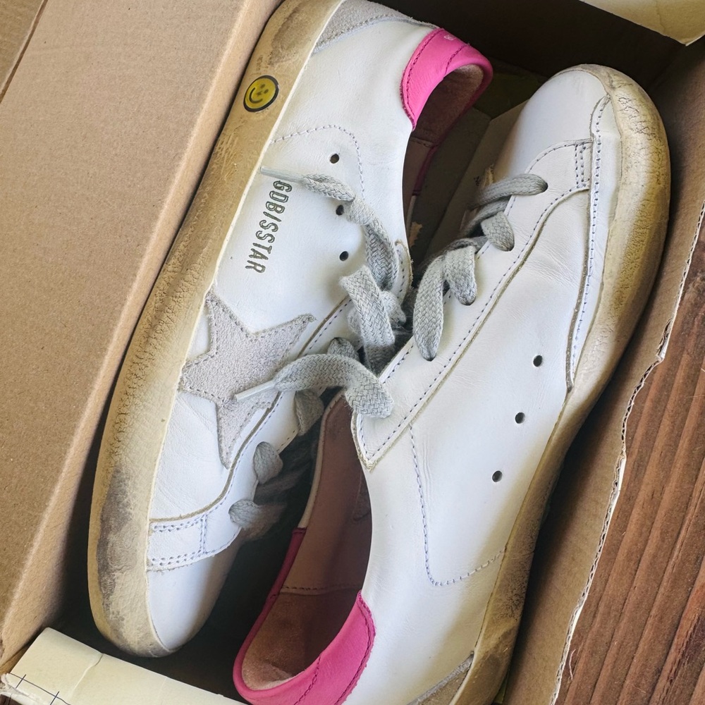 Golden Goose White and Pink Sneakers